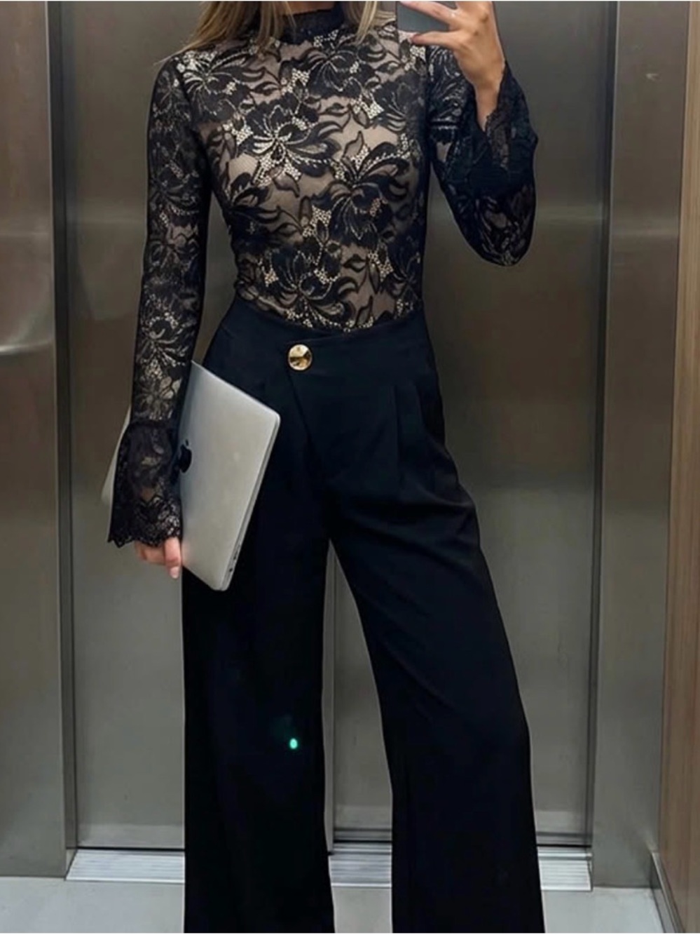 cider Black Lace Long-Sleeve Bodysuit small - Picture 2 of 3